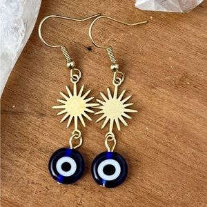 Blue Evil Eye and SunBurst Drop Style Earrings